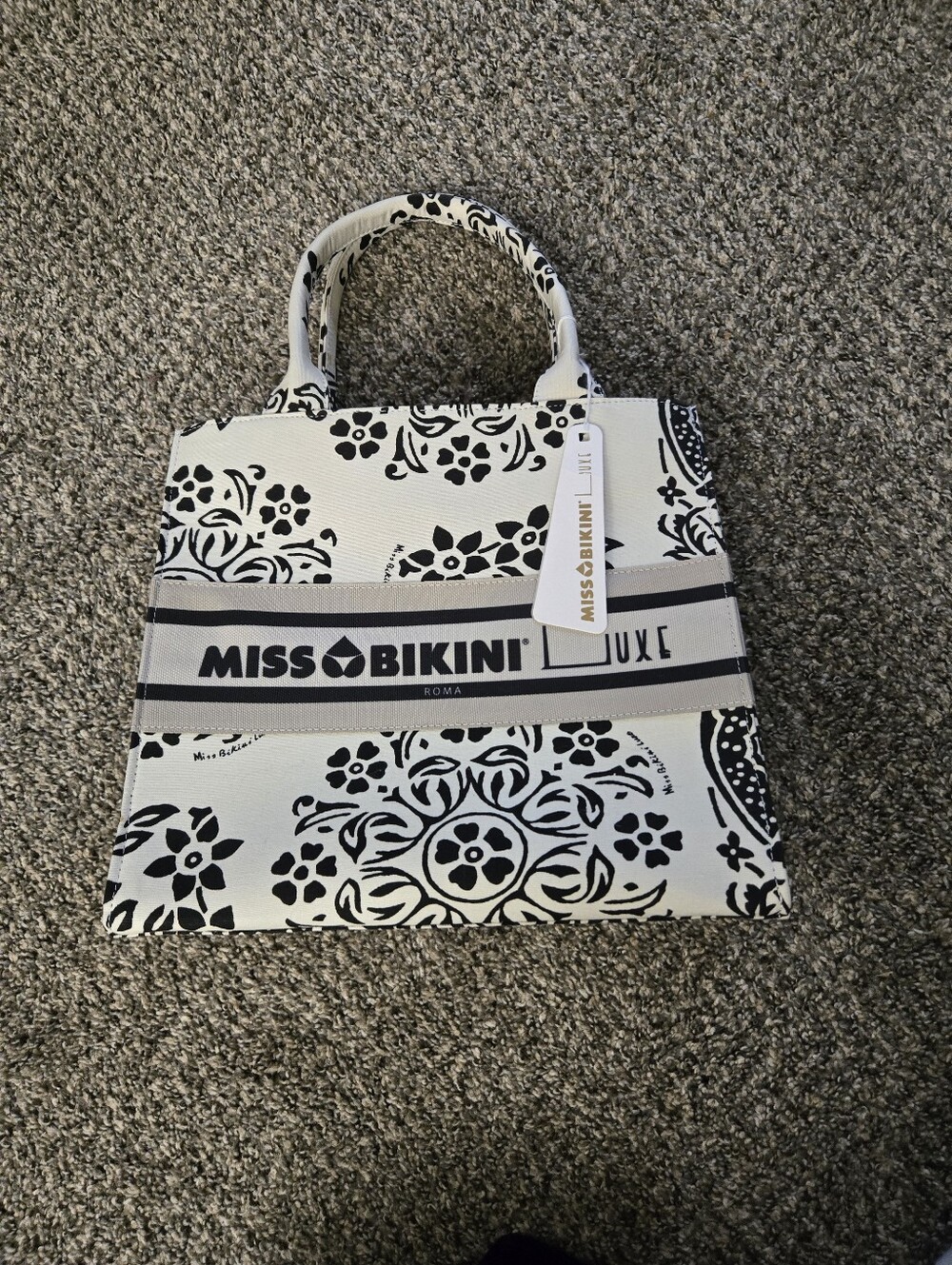 Miss Bikini Luxe White & Black Floral Canvas Tote